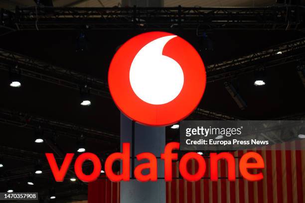 Vodafone stand at the Mobile World Congress 2023 during the second day, on 28 February, 2023 in L'Hospitalet de Llobregat, Barcelona, Catalonia,...