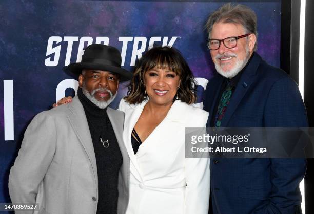 LeVar Burton, wife Stephanie Cozart Burton and Jonathan Frakes arrive for the Los Angeles Premiere Of The Third And Final Season Of Paramount+'s...