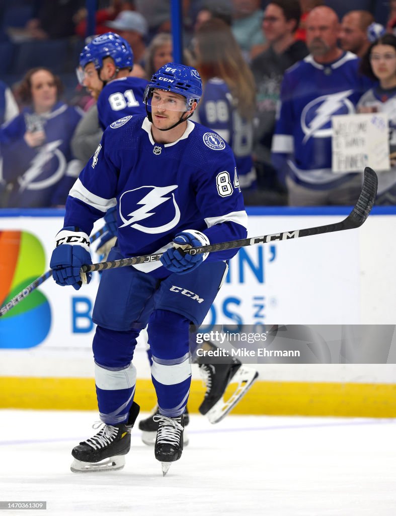 Tanner Jeannot Of The Tampa Bay Lightning Looks On During A Game `az