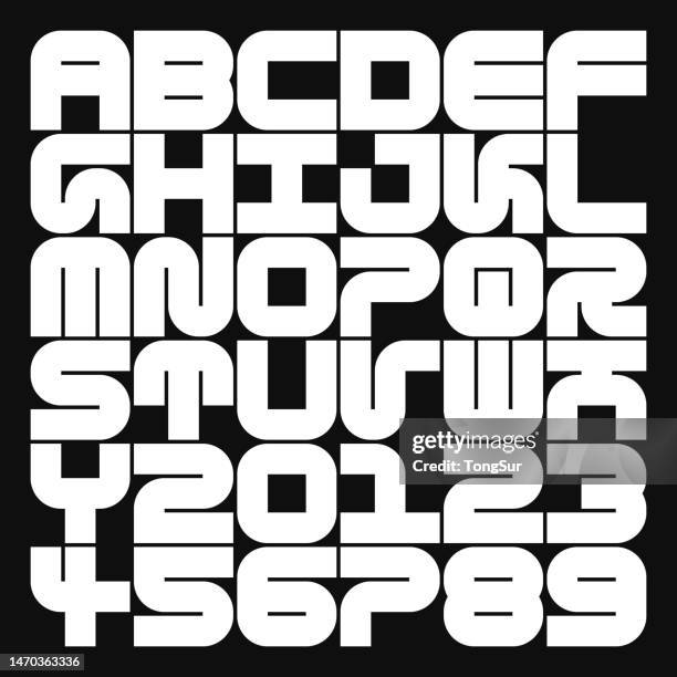 ilustraciones, imágenes clip art, dibujos animados e iconos de stock de fuente cube mono a2 - alfabeto y números - letra de imprenta