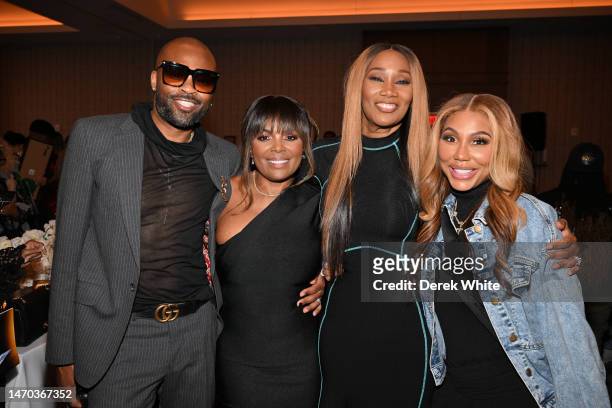 Isaac Carree, Catherine Brewton, Yolanda Adams, and Tamar Braxton attends the 2023 Black Music And Entertainment Walk Of Fame induction ceremony and...