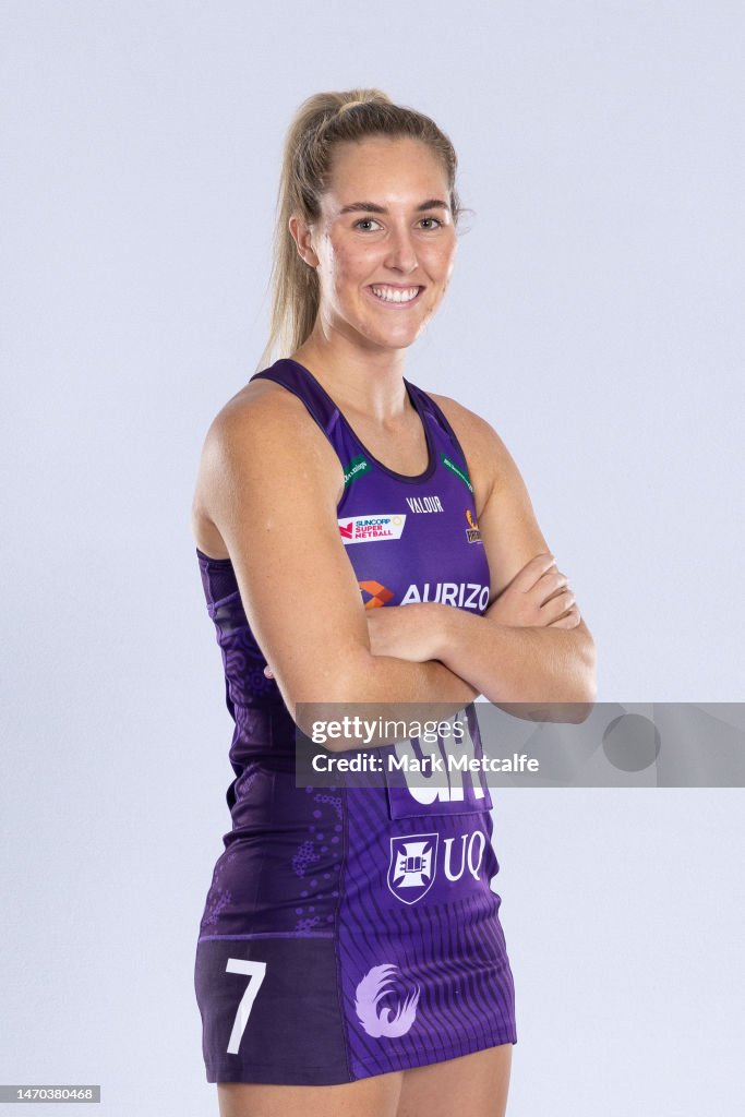 Furebads Mia Stower poses during the Firebirds Super Netball 2023 headshots ...