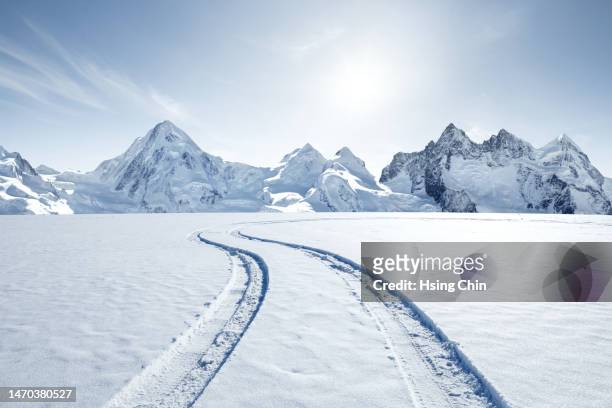 tire tracks in the snow - bandenspoor stockfoto's en -beelden