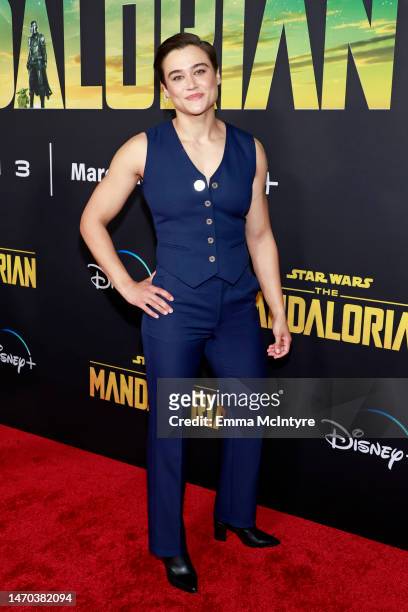Katy M. O'Brian attends the Los Angeles Premiere Of Disney+ "The Mandalorian" Season 3 at El Capitan Theatre on February 28, 2023 in Los Angeles,...