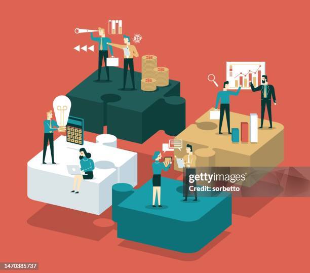 analyze - teamwork - hybrid cloud stock illustrations