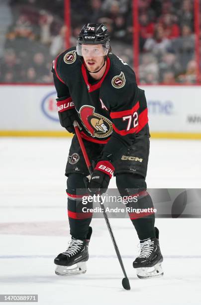 Thomas Chabot of the Ottawa Senators skates against the Detroit Red Wings at Canadian Tire Centre on February 27, 2023 in Ottawa, Ontario, Canada.