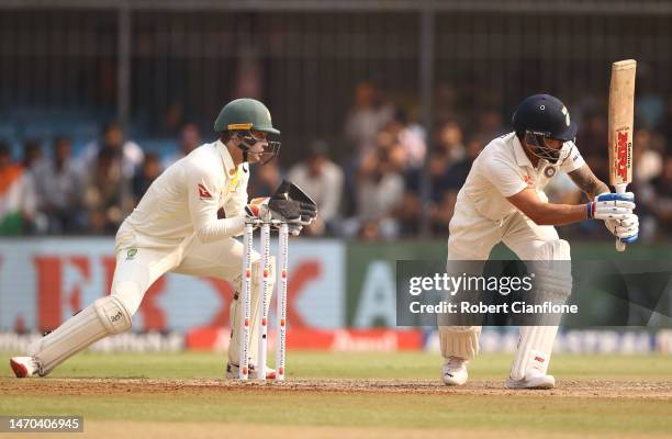 Virat Kohli of India bats during day one of the Third Test match in the series between India and Australia at Holkare Cricket Stadium on March 01,...