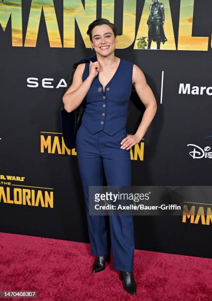Katy M. O'Brian attends the Los Angeles Premiere of Disney+ "The Mandalorian" Season 3 at El Capitan Theatre on February 28, 2023 in Los Angeles,...