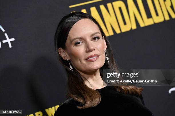 Emily Swallow attends the Los Angeles Premiere of Disney+ "The Mandalorian" Season 3 at El Capitan Theatre on February 28, 2023 in Los Angeles,...