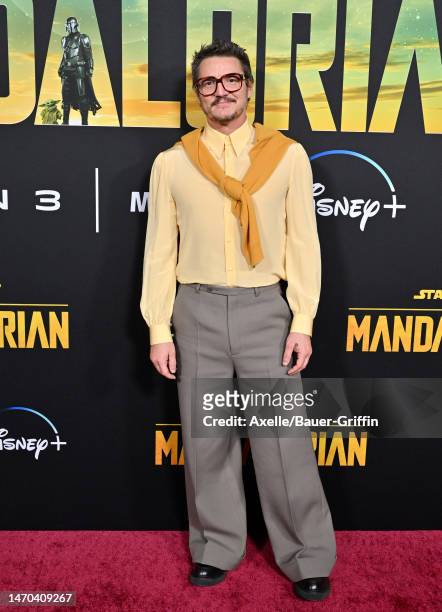 Pedro Pascal attends the Los Angeles Premiere of Disney+ "The Mandalorian" Season 3 at El Capitan Theatre on February 28, 2023 in Los Angeles,...