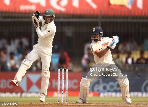 Virat Kohli of India bats during day one of the Third Test match in the series between India and Australia at Holkare Cricket Stadium on March 01,...