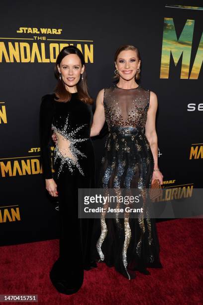 Emily Swallow and Katee Sackhoff attend the Mandalorian special launch event at El Capitan Theatre in Hollywood, California on February 28, 2023.