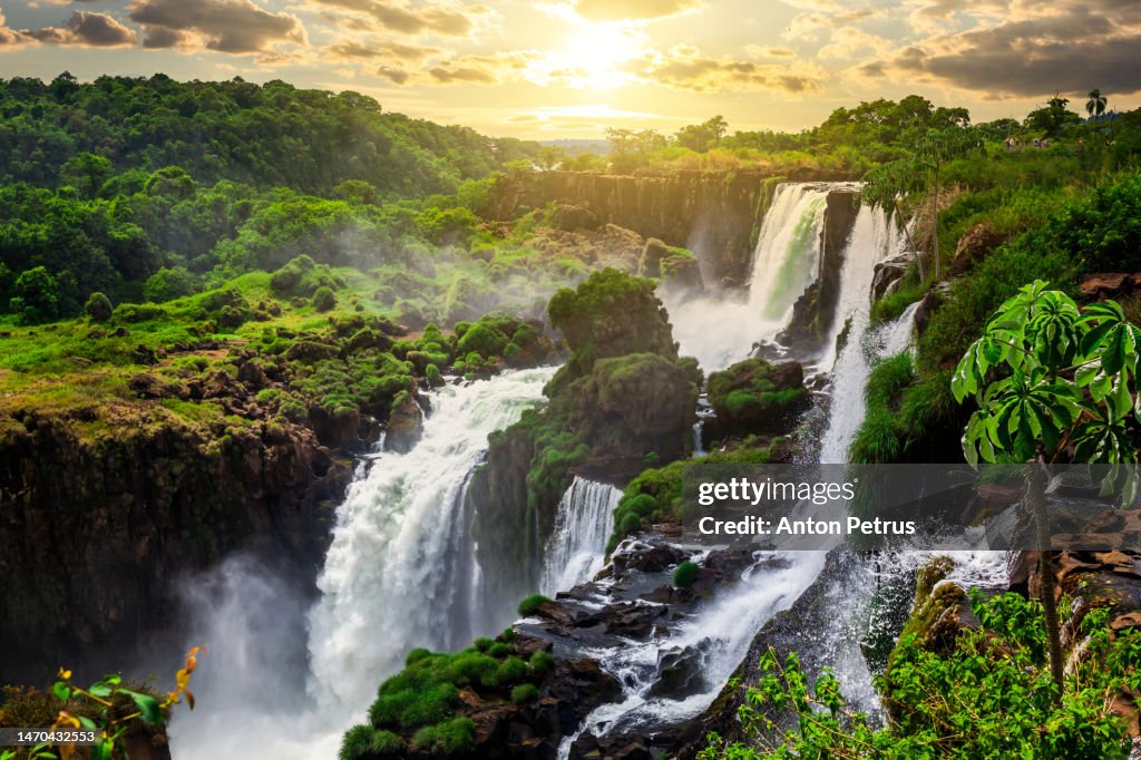 Beautiful sunset at Iguazu falls. Traveling South America