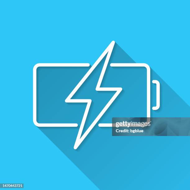 battery charging. icon on blue background - flat design with long shadow - lithium stock illustrations
