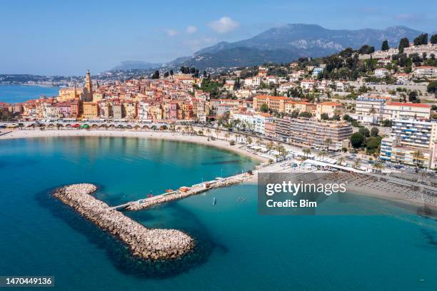 vacation town, french riviera, aerial view - cote dazur stock pictures, royalty-free photos & images