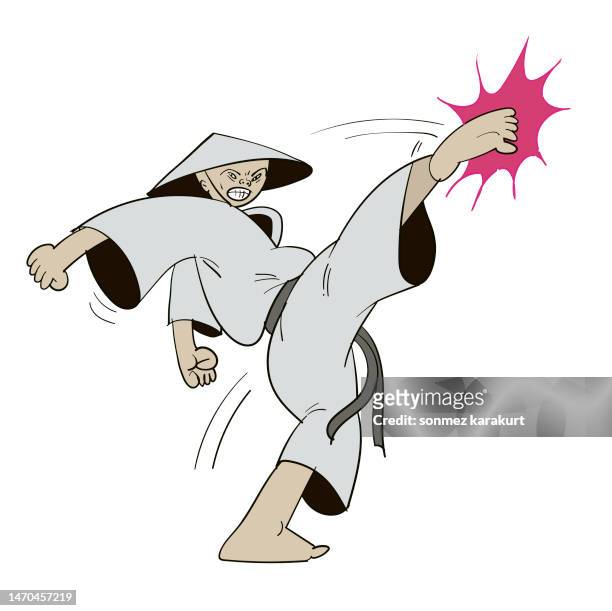 ilustrações de stock, clip art, desenhos animados e ícones de chinese man kicking - karate