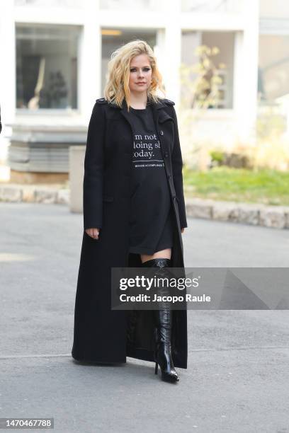 Avril Lavigne attends the Courrèges Womenswear Fall Winter 2023-2024 show as part of Paris Fashion Week on March 01, 2023 in Paris, France.