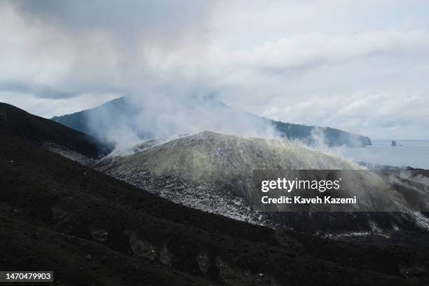 General view of Krakatau Island with the fumes of an active volcano on December 6, 2022 in Anak Krakatau, Indonesia. Anak Krakatau first emerged from...