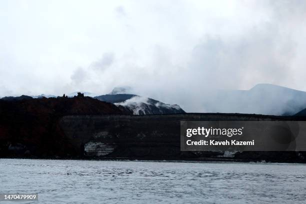 General view of Krakatau Island with the fumes of an active volcano on December 6, 2022 in Anak Krakatau, Indonesia. Anak Krakatau first emerged from...