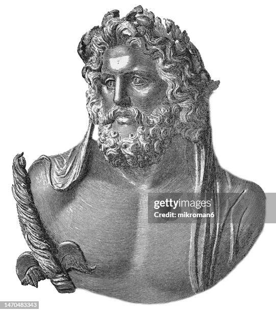 old engraved illustration of zeus at dodona - zeus stock pictures, royalty-free photos & images