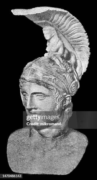 old engraved illustration of ares, the greek god of war and courage - ares god stockfoto's en -beelden