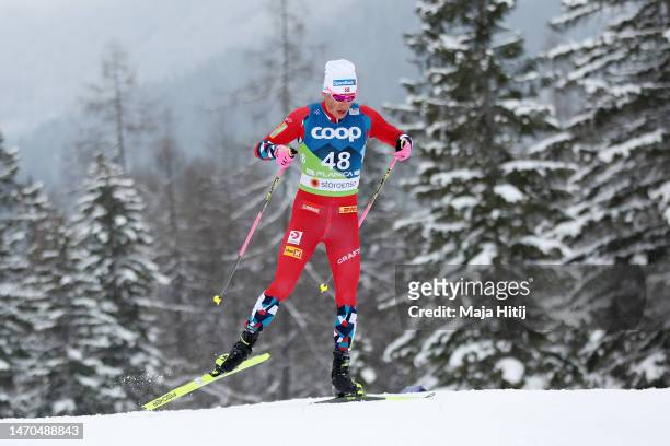Johannes Hoesflot Klaebo of Norway competes during the Cross-Country Men's 15km Individual Start Free at the FIS Nordic World Ski Championships...