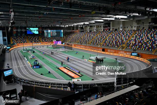 General view of the arena during previews ahead of the European Athletics Indoor Championships at Atakoy Athletics Arena on March 01, 2023 in...