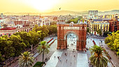 Aerial view of The Arc of the Triumph in Barcelona, Spain
