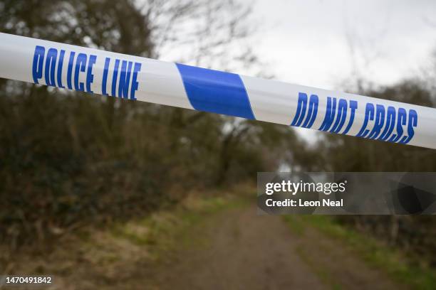 Police cordon is seen as they continue to search for a missing baby on March 01, 2023 in Brighton, England. Police are searching for a British...