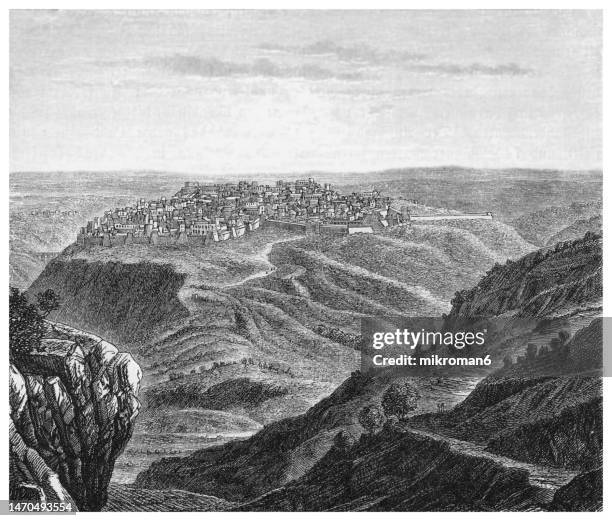 old engraved illustration of jerusalem in the time of david and solomon - jerusalem old city stock pictures, royalty-free photos & images