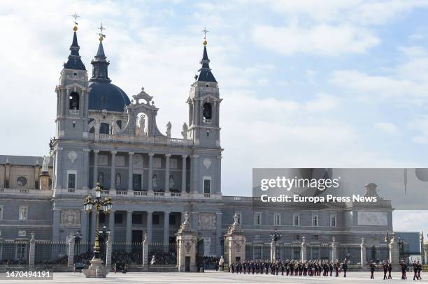 Demonstration of a Solemn Relay of the Royal Guard, at the Royal Palace, on March 1 in Madrid, Spain. The Royal Guard, in its constant effort to...