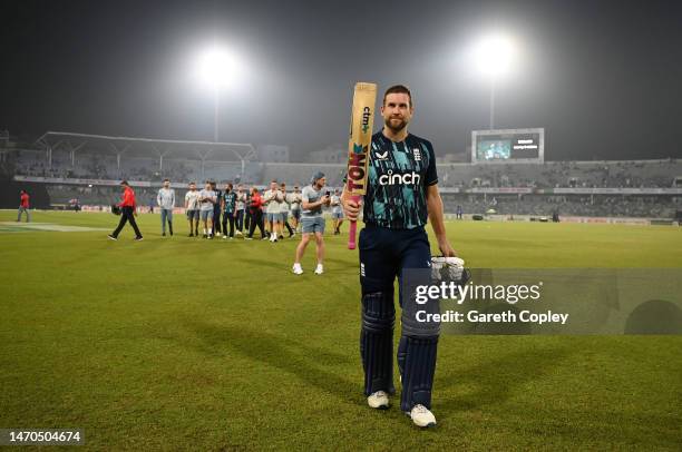 Dawid Malan of England salutes the crowd as he leaves the field after winning the 1st One Day International between Bangladesh and England at...