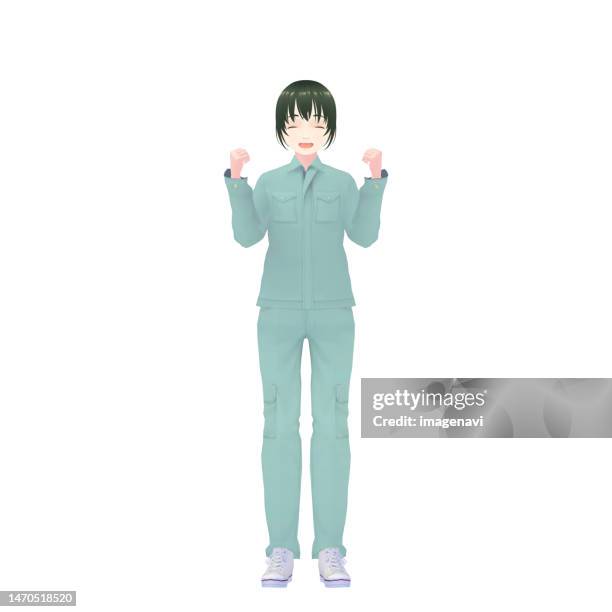 female construction worker, 3d model - construction worker white background stock illustrations