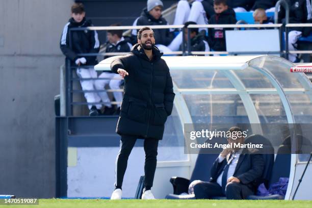 Head coach Alvaro Arbeloa of Real Madrid gestures during the UEFA Youth League Round of Sixteen match between Real Madrid and FC Salzburg at Estadio...