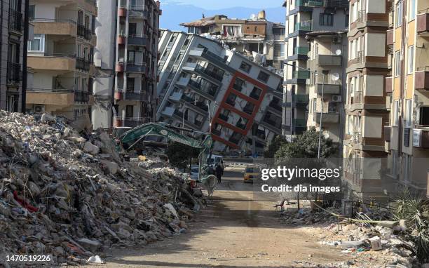 Buildings destroyed by the earthquake on March 1, 2023 in Hatay, Türkiye. The death toll from a catastrophic earthquake that hit Turkey and Syria is...