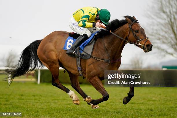 Ben Jones riding Midnight Midge clear the last to win The John Romans Park Homes Handicap Chase at Wincanton Racecourse on March 01, 2023 in...