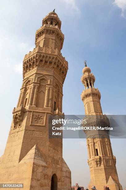 minarets from the city gate bab zuweila, old city, cairo, egypt - city gate stock pictures, royalty-free photos & images