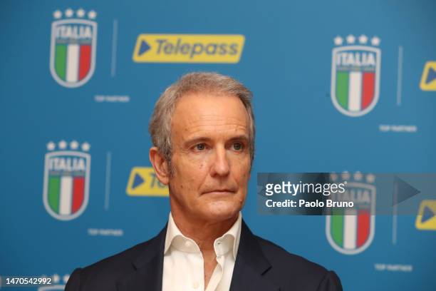 Edizione President Alessandro Benetton attends the unveiling of FIGC new partner Telepass on March 01, 2023 in Rome, Italy.