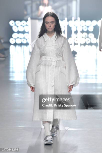 Ella Emhoff walks the runway during the Cecilie Bahnsen Womenswear Fall Winter 2023-2024 show as part of Paris Fashion Week on March 01, 2023 in...