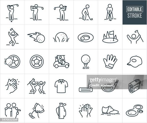 golf thin line icons - editable stroke - golf tee line drawing stock illustrations