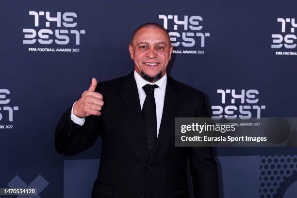 Former Brazilian football player Roberto Carlos poses for photos during the Green Carpet Arrivals prior The Best FIFA Football Awards 2022 on...