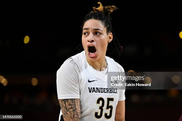 Sacha Washington of the Vanderbilt Commodores celebrates against the Texas A&M Aggies in the fourth quarter during the first round of the SEC Women's...