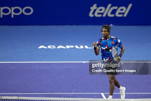 Elias Ymer of Sweden celebrates a point during a game between Adrian Mannarino and Elias Ymer as part of Day 1 of the Telcel ATP Mexican Open 2023 at...