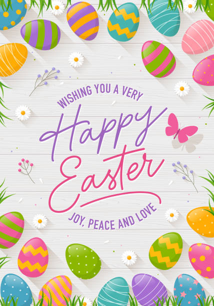 easter greeting cards. - spring background top view stock illustrations