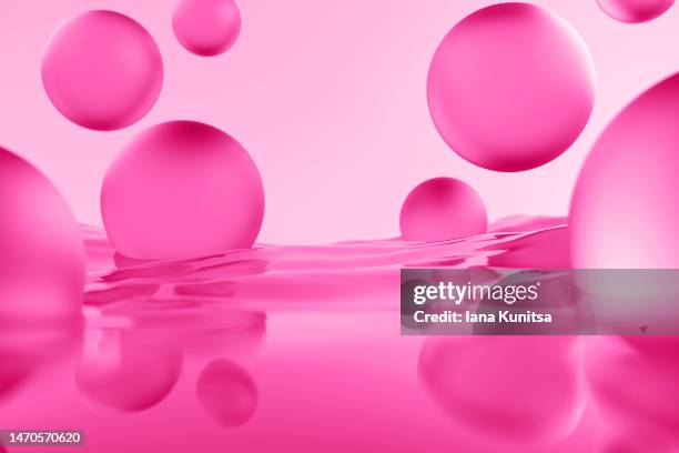 pink drops, molecules. 3d spheres, bubbles pattern. beauty background. - jelly stock pictures, royalty-free photos & images