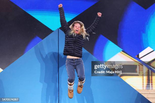 Gold Medalist, Jessie Diggins of the United States, during the medal ceremony for Women's 10KM Individual Start Free at the FIS Nordic World Ski...