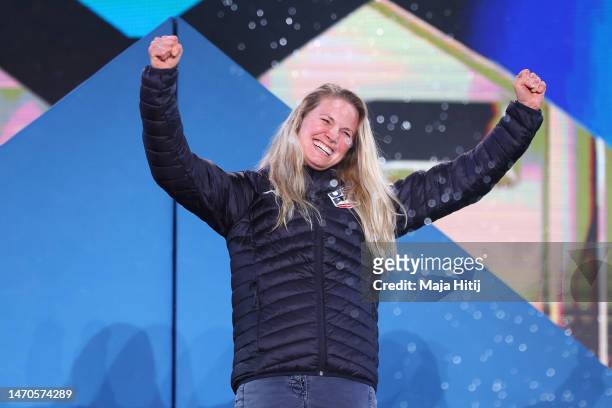 Gold Medalist, Jessie Diggins of the United States, during the medal ceremony for Women's 10KM Individual Start Free at the FIS Nordic World Ski...