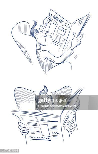 man reading newspaper on sofa at home - white couch stock illustrations