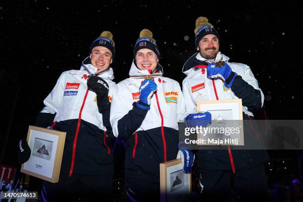 Silver Medalist, Harald Oestberg Amundsen of Norway, Gold Medalist, Simen Hegstad Krueger of Norway, Bronze Medalist, Hans Christer Holund of Norway,...