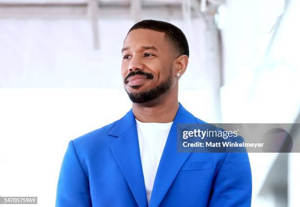 Michael B. Jordan attends the Hollywood Walk Of Fame Star Ceremony honoring Michael B. Jordan on March 01, 2023 in Hollywood, California.